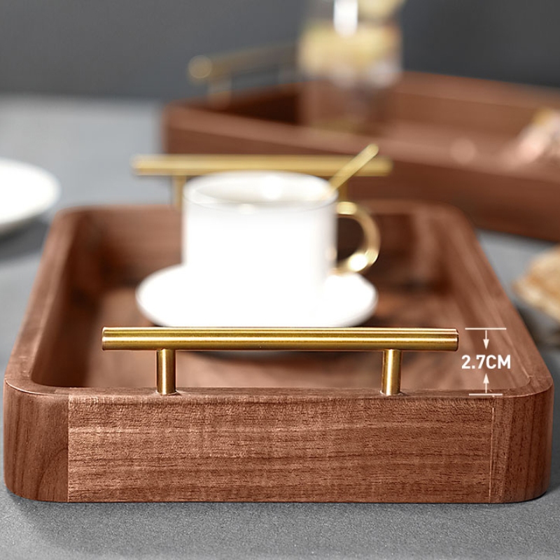 Walnut Color Wooden Serving Tray set of 3pcs